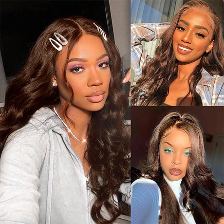 Body Wave Brown Glueless 13x6 HD Lace Frontal Wigs Human Hair Wig #4 Chocolate Brown 13x4 360 HD Full Lace Front Human Hair Wig