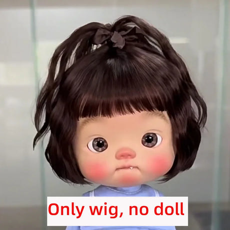 BJD Wig Big Head Dot Blyth Wig Soft Mohair Bangs Braid Wig half ponytail Short Hair Long Wavy Hair Fit 9-10 Inches Head