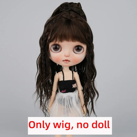 BJD Wig Big Head Dot Blyth Wig Soft Mohair Bangs Braid Wig half ponytail Short Hair Long Wavy Hair Fit 9-10 Inches Head