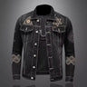 New Spring and Autumn Men's Denim Jacket Classic Retro Embroidered Lapel Motorcycle Jacket Trendy Fashion Loose Casual Denim Top