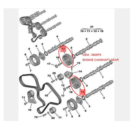 Car Engine Camshaft Gear Camshaft Adjuster Parts Component 0805F9 For Peugeot 407SW 407 607 For Citroen C5 C6