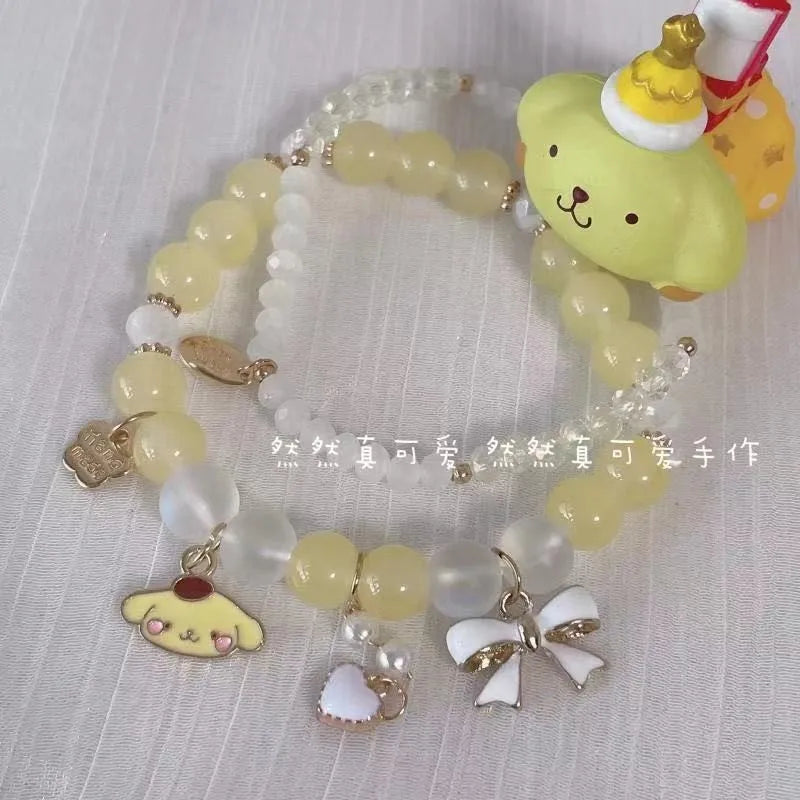 Sanrio Anime Summer Clear Jade Osmanthus Dog Bracelet Lovely Sweet Girl Student Crystal Bead Chain Animation Derivatives Gift