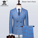 S-5XL ( Blazer + Vest + Pants ) Boutique British Style Mens Suit Plaid Groom Wedding Dress Business Casual Formal Suits 3Pcs Set