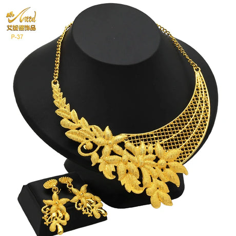 ANIID Africa Luxury Round Ball Jewelry Sets For Lady Bridal Party 24k Gold Color Necklace Set Indian Nigerian Wedding Gifts New