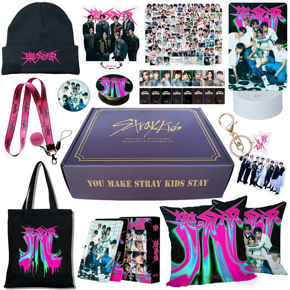 KPOP Stray Kids Album Gift Box Include Keychain Sticker Standee Photocard Tote Bag Lanyard