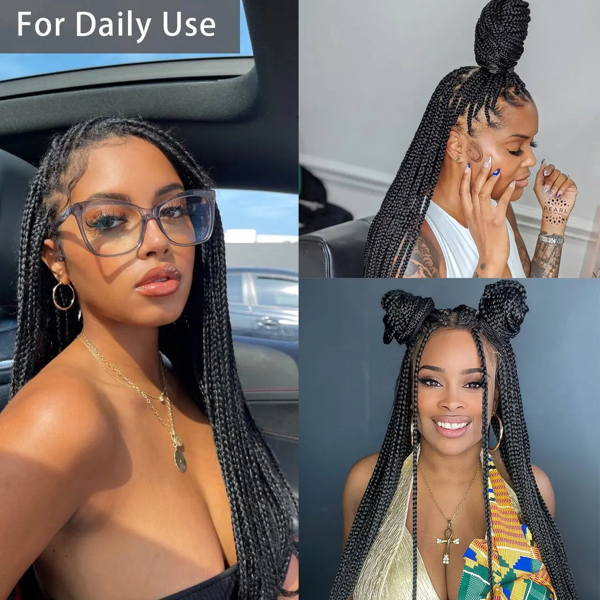 Viyskur 36 Inches Full Lace Front Knotless Box Braided Wigs With Baby Hair Super Long Synthetic For Black Women