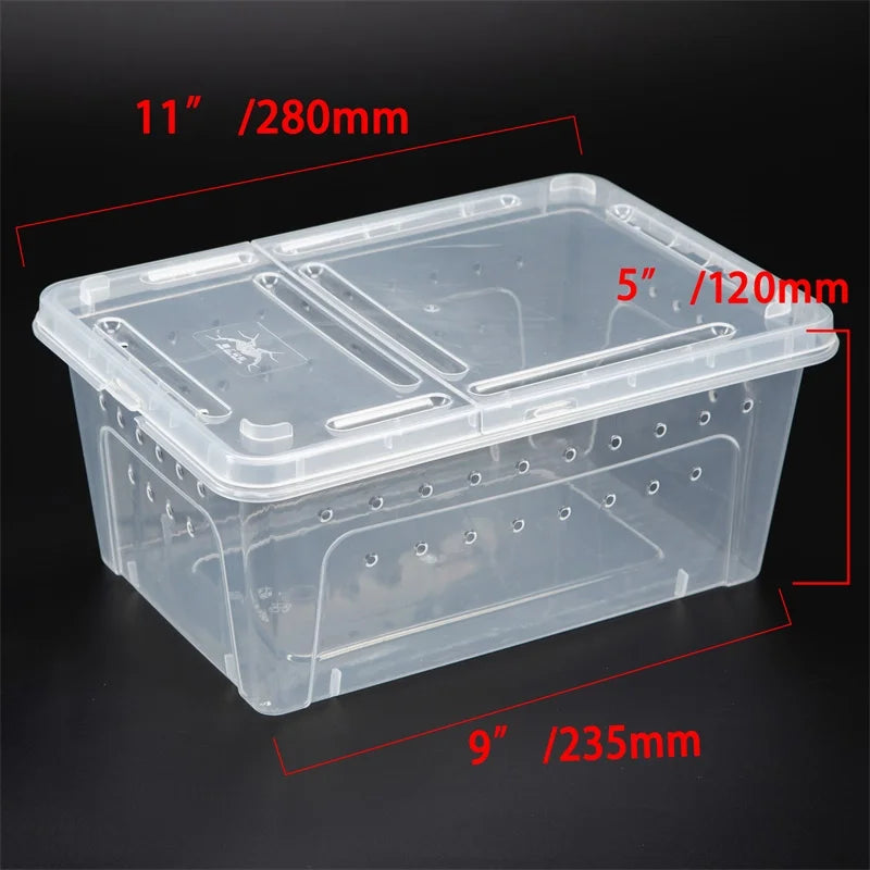 Large Terrarium Reptile Feeding Box with Bowl Lizard Spider Habitat Cage Hatching Container Clear Portable Plastic Pet House