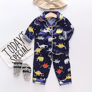 Toddler Girls Silk Satin Pajamas Sets Cartoon Kids Boys Pyjamas Baby Sleepwear Suit Girl Casual Home Wear Clothes Boy Loungewear