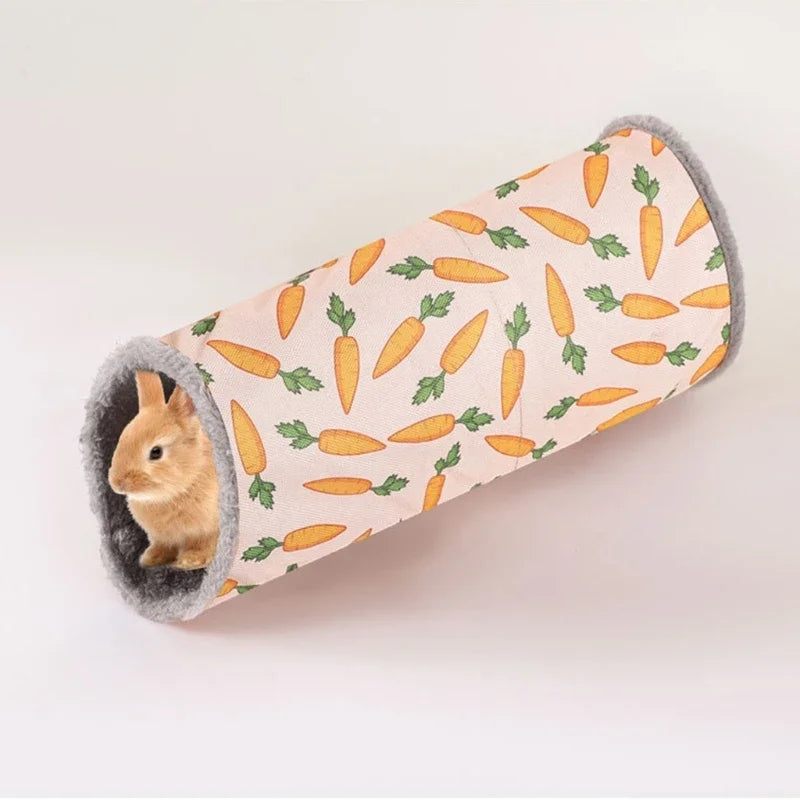 Hamster Plush Bed Small Animal Hideout House Lovely Carrot Print Sleeping Bed Habitat Decors for Squirrels Chinchillas