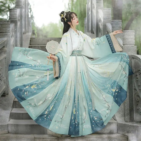 Chinese Style Women Oriental Vintage Hanfu Costumes Floral Embroidery Fairy Dresses Traditional Ancient Princess Daily Outfits