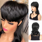 WIGERA Synthetic Short Pixie Cut Wigs On Sale Shaggy Layered 80s Mullet Wig Short Straight Bob Wigs With Bangs Machine For Women