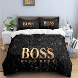 H-Hugo Boss Logo Print Bedding Sets Exquisite Bed Supplies Set Duvet Cover Bed Comforter Set Bedding Set Luxury Birthday Gift