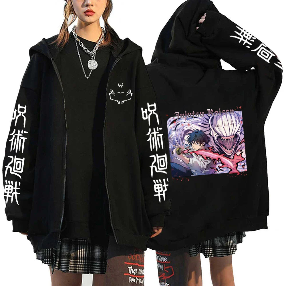 Autumn Zip Up Jacket Anime Jujutsu Kaisen Zip Plus Size Hoodie Streetwear Men Women Sweatshirts Harajuku Unisex Casual Clothing