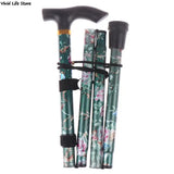 Adjustable 84-93cm Folding Walking Stick Sturdy Printed Travel Five-section Patterned Non Slip Crutch Cane Outdoor Sport Hiking