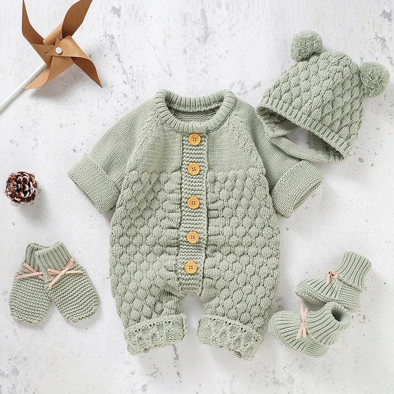 Baby Rompers Clothes Autumn Winter Knitted Newborn Boys Girls Solid Plain Jumpsuits Fashion Solid Plain Toddler Kids Unisex Wear