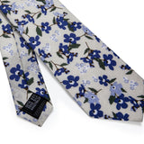 Yourties Men's Cotton Champagne Necktie with Clip Pocket Square Set for Wedding Business Causal Blue Floral Print Tie for Man