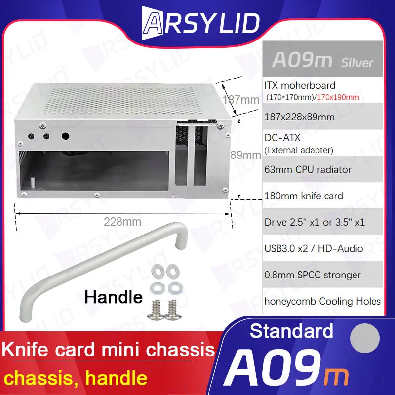 A09m 3.8L ITX Chassis Knife Card A4 HTPC Portable Computer PC Support PCIe 2.5' SSD Drive Mini IPC Flex PSU Case