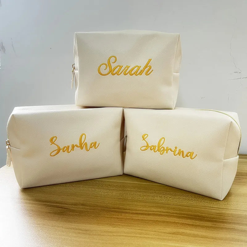 Personalized Embroidery Makeup Bag Portable PU Saffiano Leather Waterproof Toiletry Cosmetic Kits for Man Woman Custom Name Logo