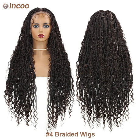 Butterfly Goddess Locs Braided Wigs Boho Box Braid Full Lace Front Wigs Pre Pluck Baby Hair Synthetic Blonde Twisted Braids Wig