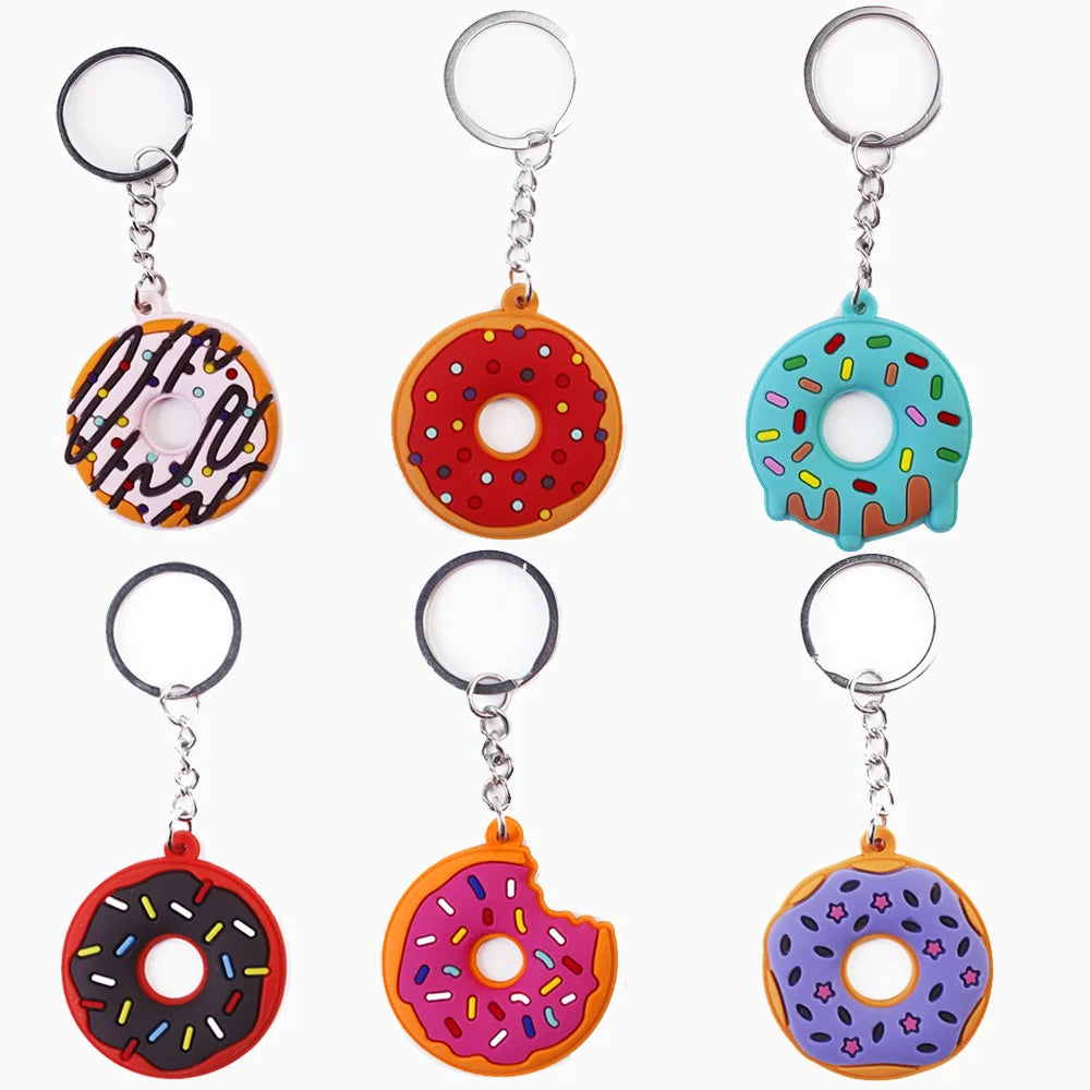 Creative Sweet Donut Keychain Party Favors Kids Food Pendant Keyrings Bagpack Ornaments Accessories Christmas New Year Gifts