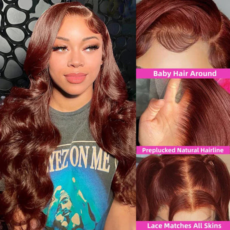 Reddish Brown 13x6 Hd Lace Frontal Wig Preplucked 13x4 Body Wave Lace Front Wig Brazilian Dark Red Brown 4x4 Closure Human Hair