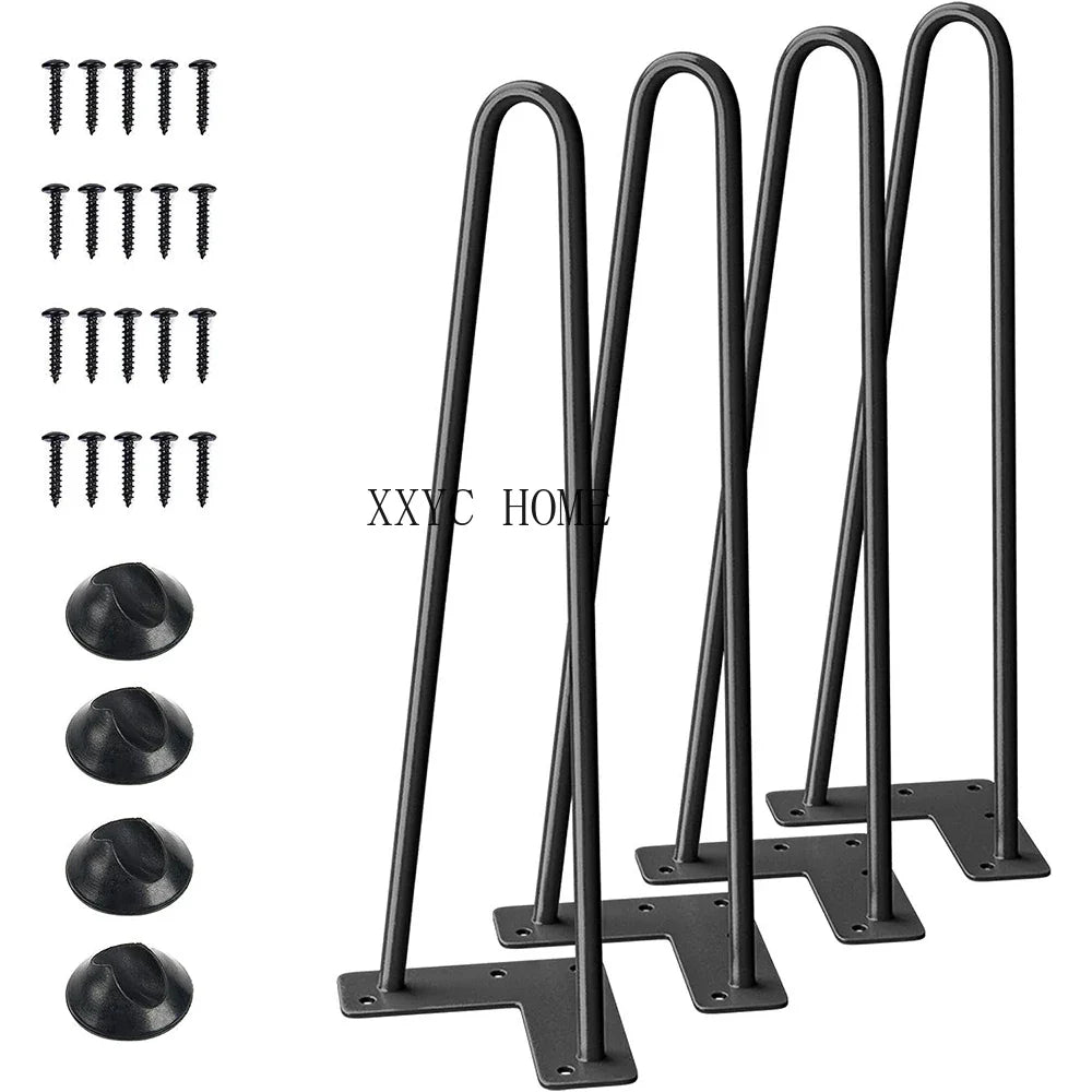 LWZH Heavy Duty Satin Black Hairpin Legs 4PCS Iron Metal Table Legs 2 Rod Furniture Legs DIY Handcrafts Home Accessories