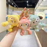 Kawaii Sanrio Plush Keychain Hello Kitty Kuromi Cinnamoroll Melody Plush Toys Doll Dinosaur Series Pendant Decor Kids Toys Gift