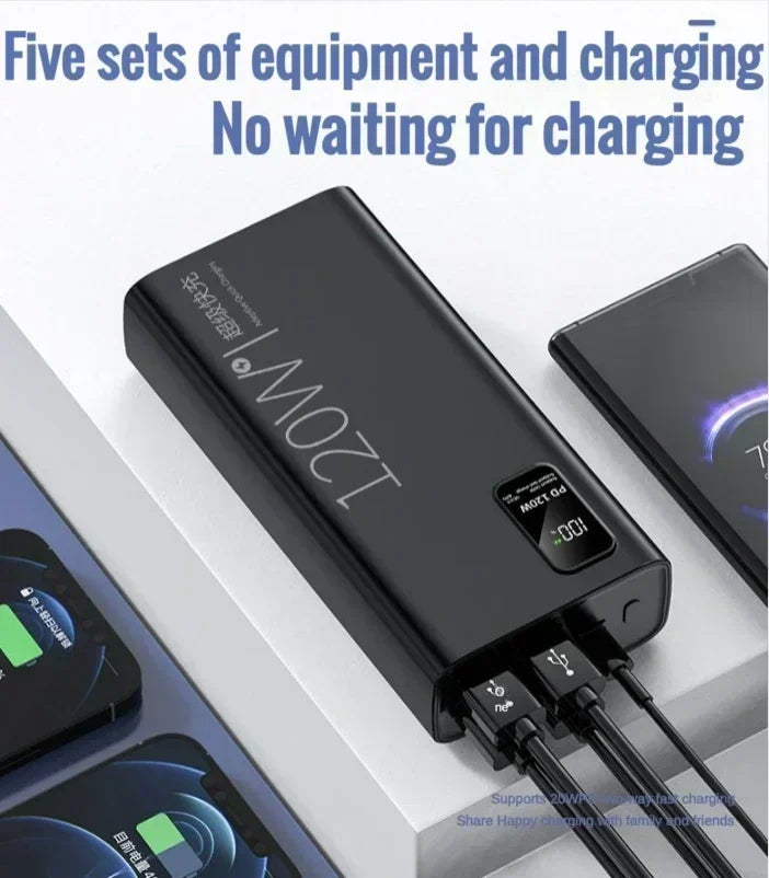 120W super fast charging 30000 mAh power bank with 100% sufficient capacity for mobile power supply for various mobile phones