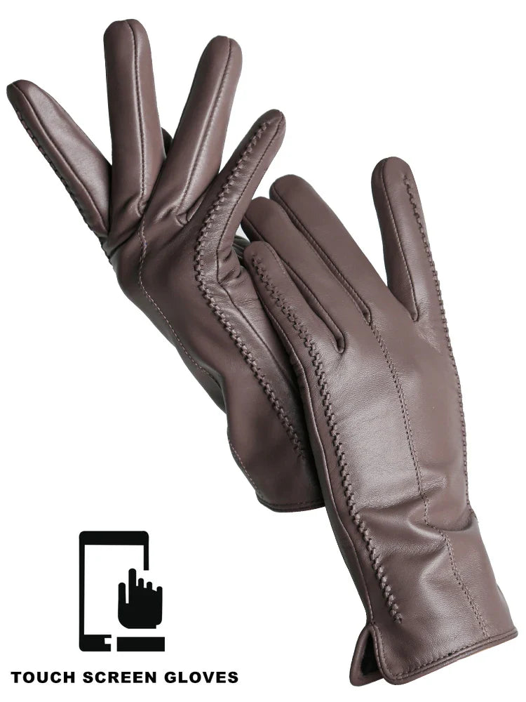 Women's sheepskin gloves winter warm plus velvet short thin touch screen driving color women's leather gloves good quality -2226