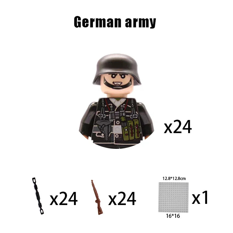 New WW2 Military Building Block Germany US British French Soviet Italian Action Figure Soldier Army Weapon Bricks Kids War Toys