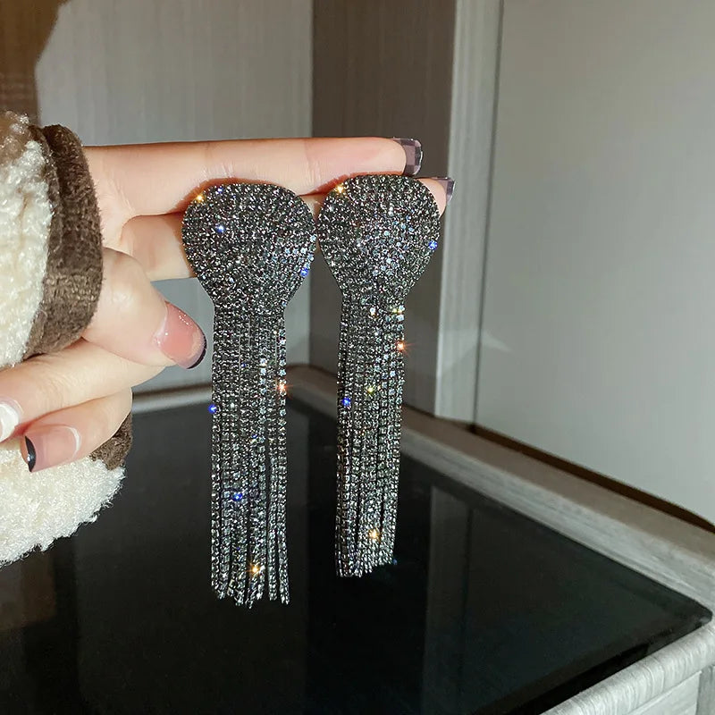 Fashion Statement Earring Long Full Rhinestone Big Earrings For Women Euorpe Evening Party Crystal Tassel Earings Wholesale