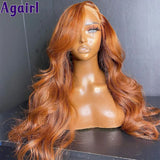 28 30 Inch Copper Brown 13X6 Lace Front Body Wave Human Hair Wigs Dark Orange Brown #350 Transparent Lace Frontal Wigs for Women