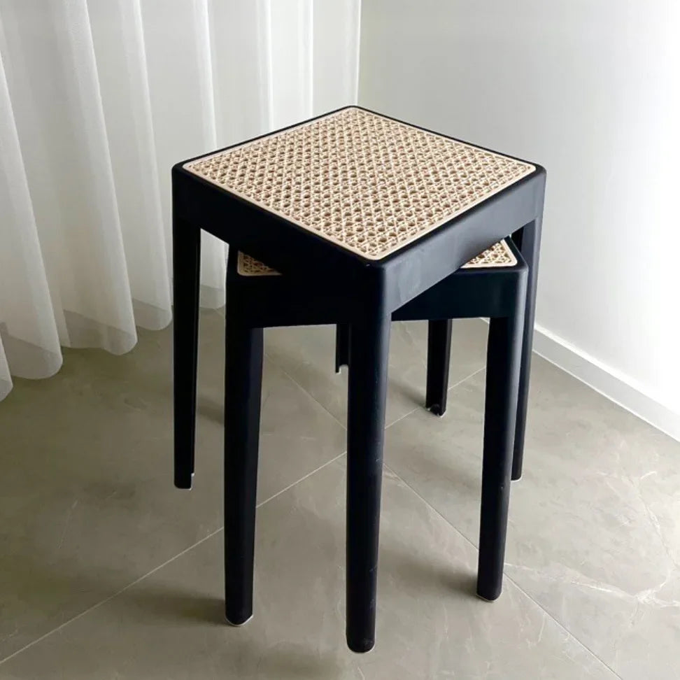 Stackable Storage Bench Stool Plastic Rattan Stools Portable Vanity Chair Stool Dining Stool Living Room Space Saving Furniture