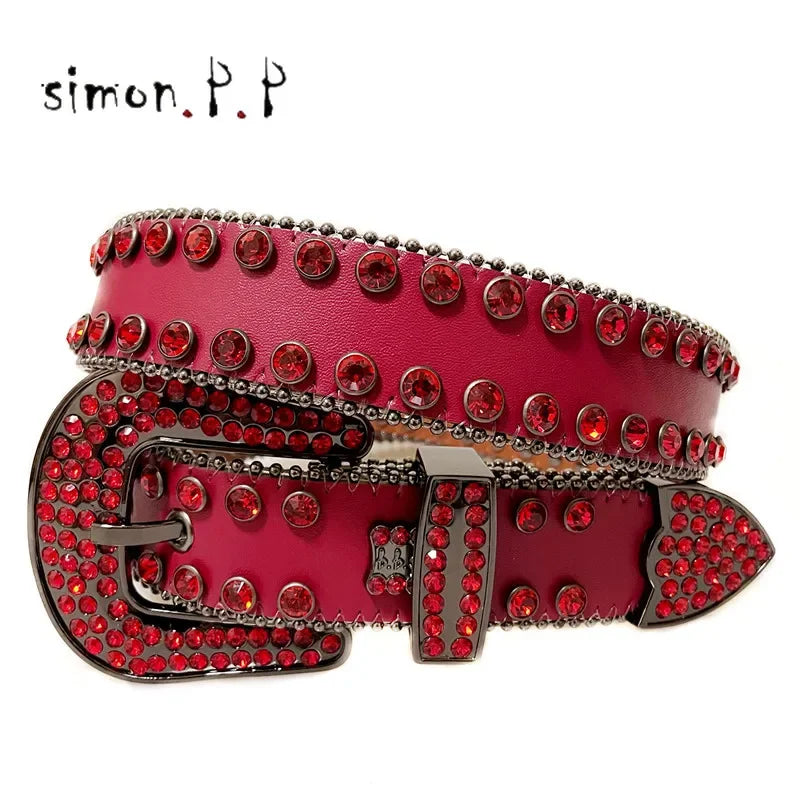 Punk Western Rhinestone Belts for Women Luxury Diamond Strap Cowgirl Cowboy Bling Crystal Pin Wide Buckle Studded Y2K Mens Belts