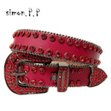 Punk Western Rhinestone Belts for Women Luxury Diamond Strap Cowgirl Cowboy Bling Crystal Pin Wide Buckle Studded Y2K Mens Belts