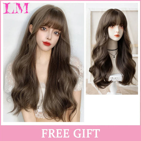 LM Red Brown Copper Ginger Short Curly Synthetic Wigs for Women Natural Wave Wigs with Bangs Heat Resistant Cosplay Hair