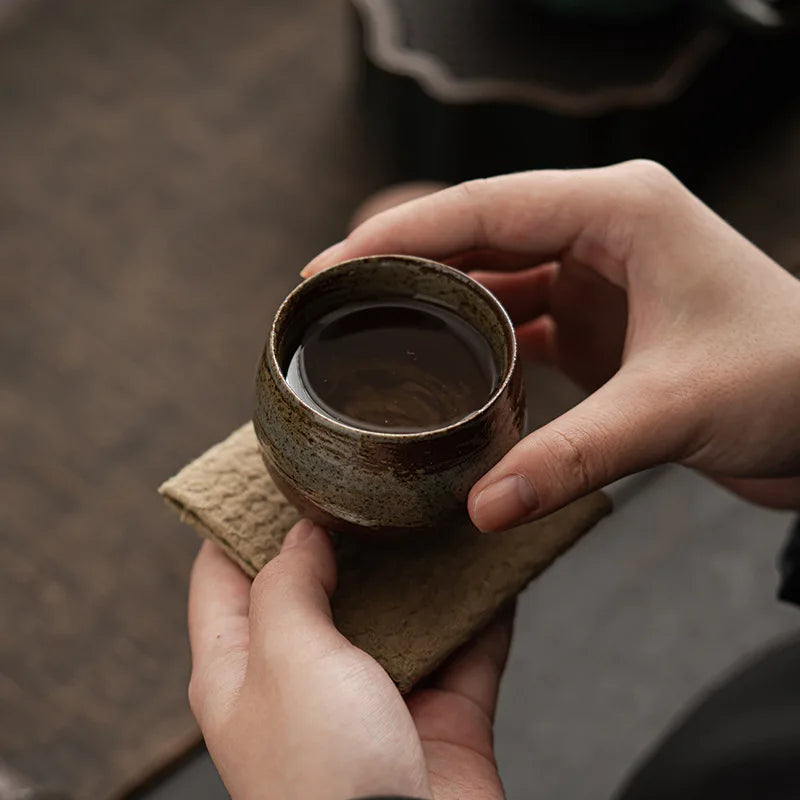 Japanese Style Handmade Stoneware Tea Cup Kung Fu Tea Set Tea Cup Small Single Cup Ancient Style Quiet Road Cup Bowl Teacup