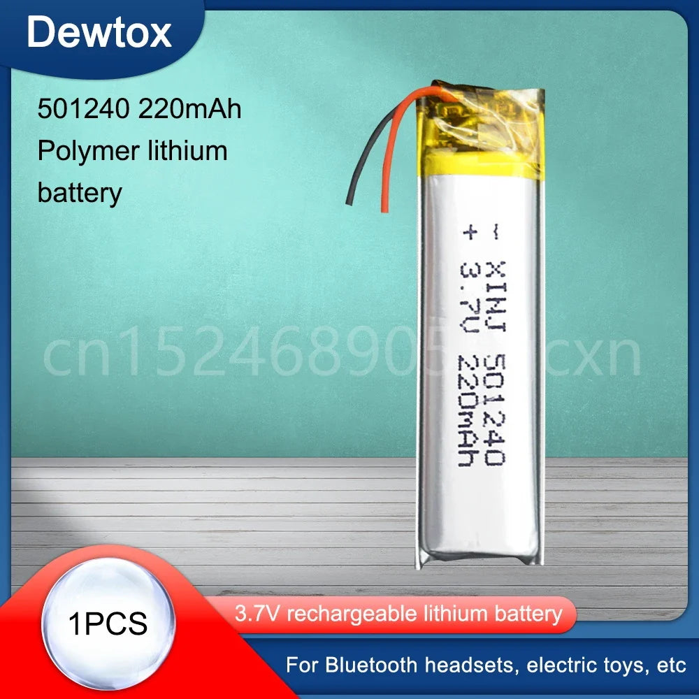 3.7V 220mAh 501240 Battery Li-Polymer Rechargeable Battery 501240 Li Po Lithium Cells for GPS Bluetooth Earphone MP3 MP4 051240