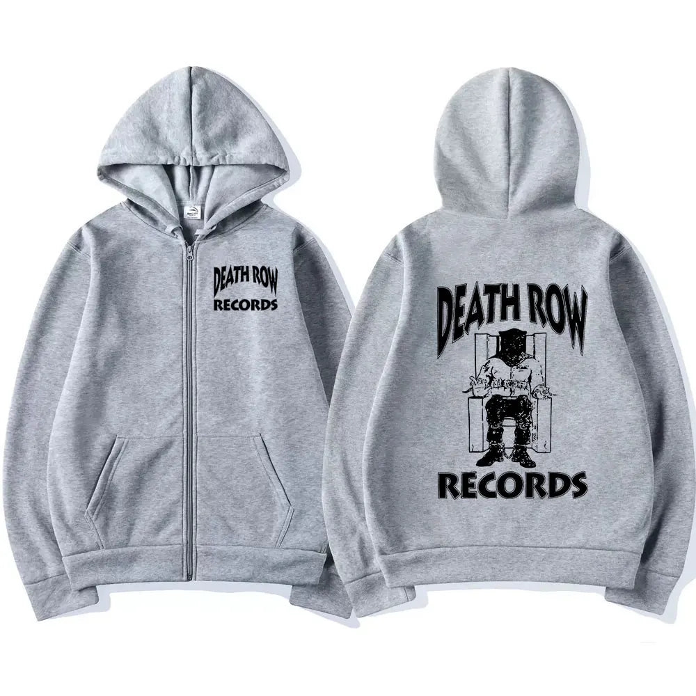 Death Row Records Zipper Hoodies Rapper Tupac 2pac Graphic Hoodie Unisex Sweatshirt Oversized Hip Hop Men's Zip Up Jacket Coats