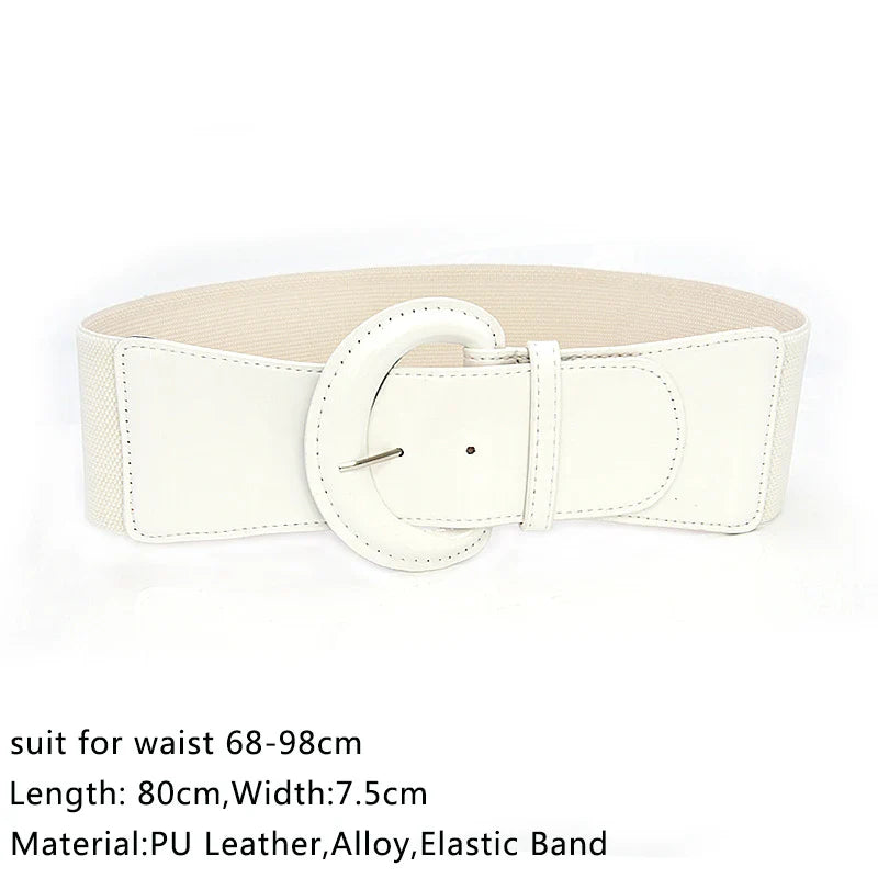 Women Elastic Stretch Waistbands  Female Gold Round Buckle Belts Fashion Wide Waist BeltsLadies Decorative Belt For Dress Coats