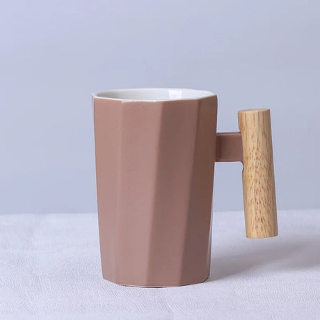 Nordic Wooden Handle Ceramic Porcelain Mug Coffee Cups Literary Water Tea Cup Milk Mug Coffee Cup Drinkware Coffeeware Teaware