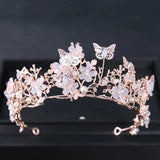 Handmade Bridal Pearl Rhinestone Crown Tiara Butterfly Floral Crown Wedding Gift Floral Design Crown Hair Accessories