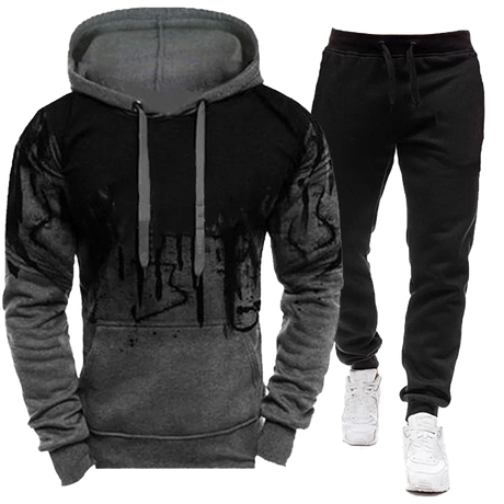 2023 Sportswear Men's casual Hoodie pants 2-piece autumn and winter jogging splash ink long sleeve splash ink sweater suit S-4XL