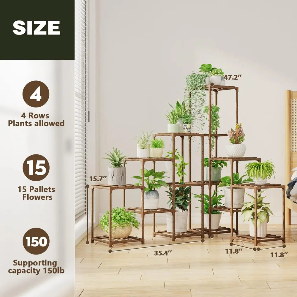 Flower Pots Stand, Indoor Corner Plant Shelf Outdoor Flower Shelves Wooden Plant Stands Garden Wood Plant Holder Rack