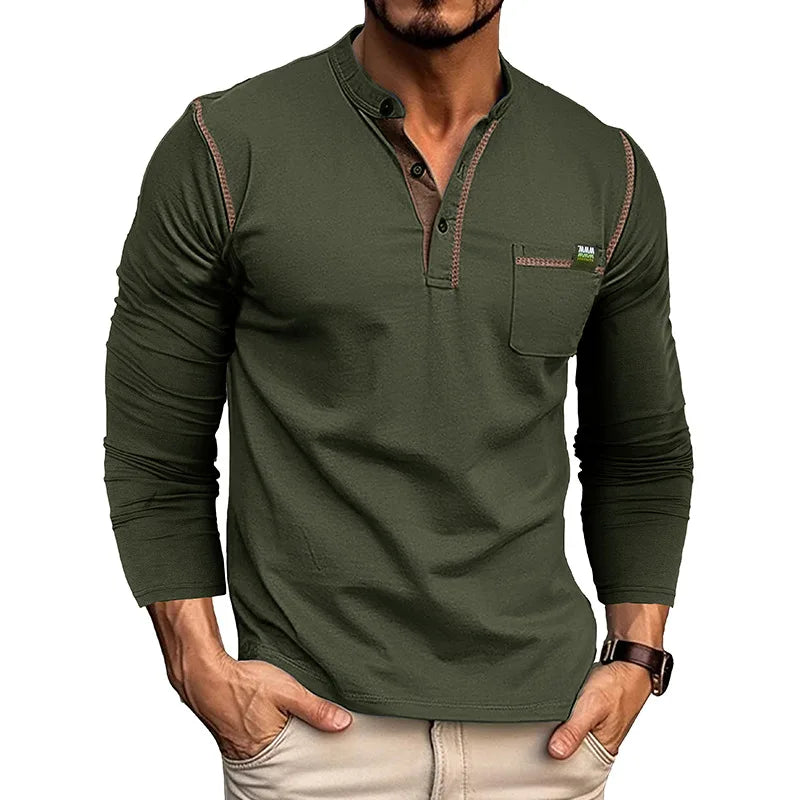 New Spring Polo T Shirt for Men Long Sleeves Single Pocket Casual Men's Social Polo Shirts Golf Shirt Men's Designer Clothing