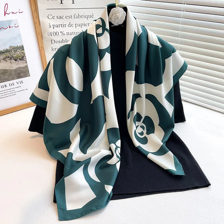 Luxury Women 90x90CM New Twill Silk Big Square Scarf Shawl Fashion Printed Design Summer High Quality Ladies Sunscreen Scarves