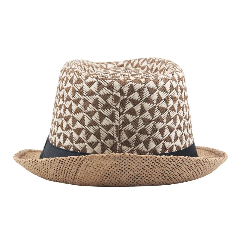 Stitching Color Geometry Shade Men Straw Hat Spring Summer Sun Protection Top Hat Jazz Cap