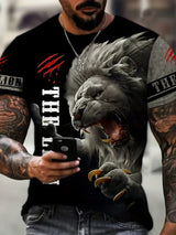 2024 Men's Summer New 3D Printing Fierce Lion Breathable Round Neck Short Sleeve T-shirt Plus Size Men's Top