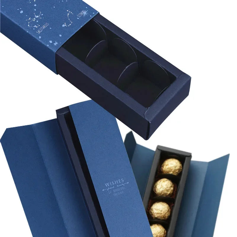 10pcs Blue Chocolate Box Packaging With Insert Dessert Paper Chocolate Spacer Valentine's Day Wedding Baby Shower Candy Gift Box