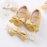 0~18M Cute Bowknot Newborn Baby Shoes Headband Set Anti Slip Toddler Infant First Walker Baby Girls Newborn Soft Sole Pink Shoes